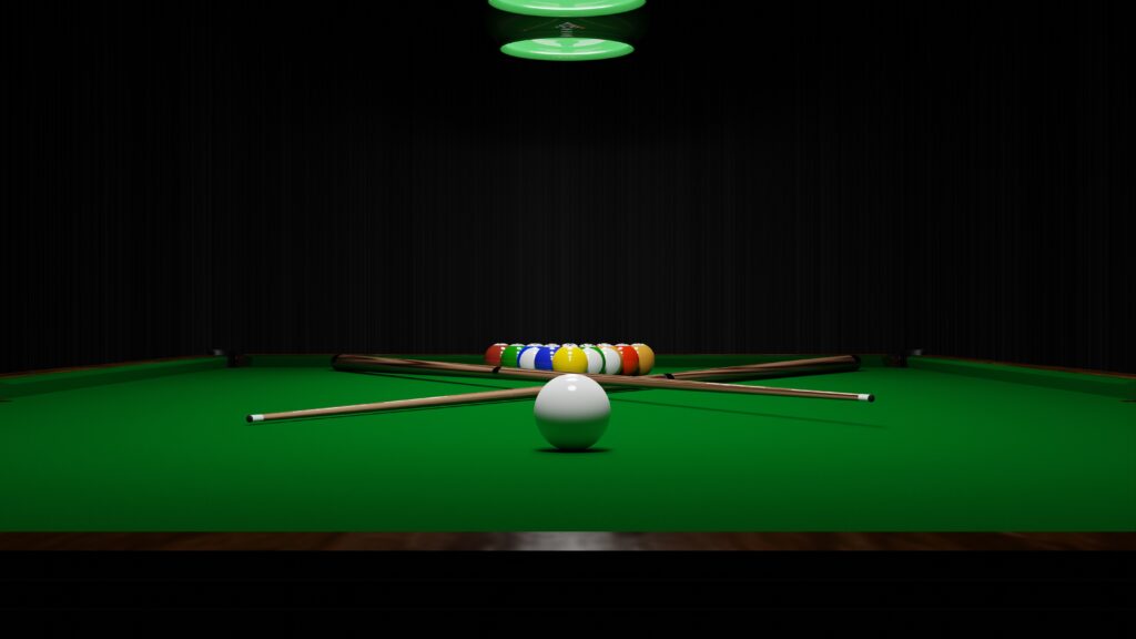 Billiard,Balls,On,The,Table,With,A,Cue.,American,Billiards. Pool